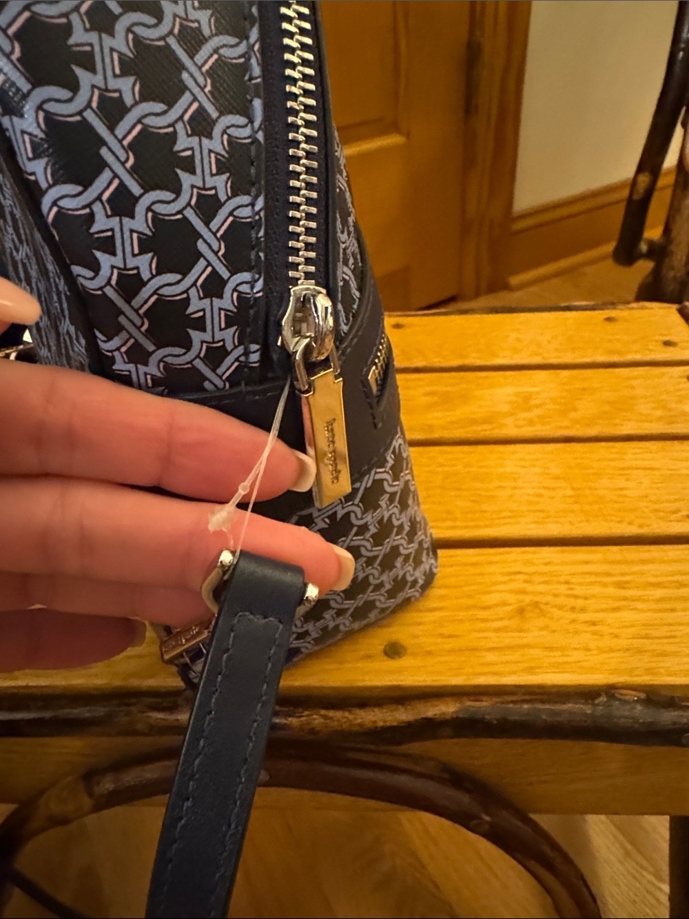 kate spade Navy & White Mini Jacquard Backpack Crossbody - Picture 5 of 5